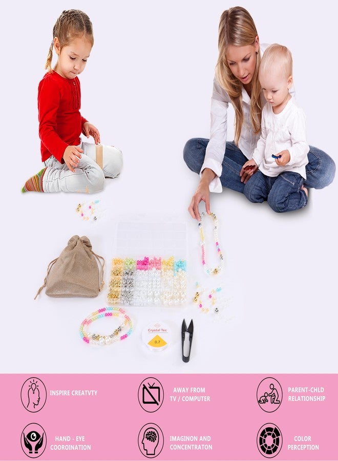 ambitieux DIY Bracelet Making Kit - 24 Colorful Beads, 10m Elastic Thread, Jute Bag, and Cutter - Gift for Girls Birthdays (Pearl Beads) - Image 4